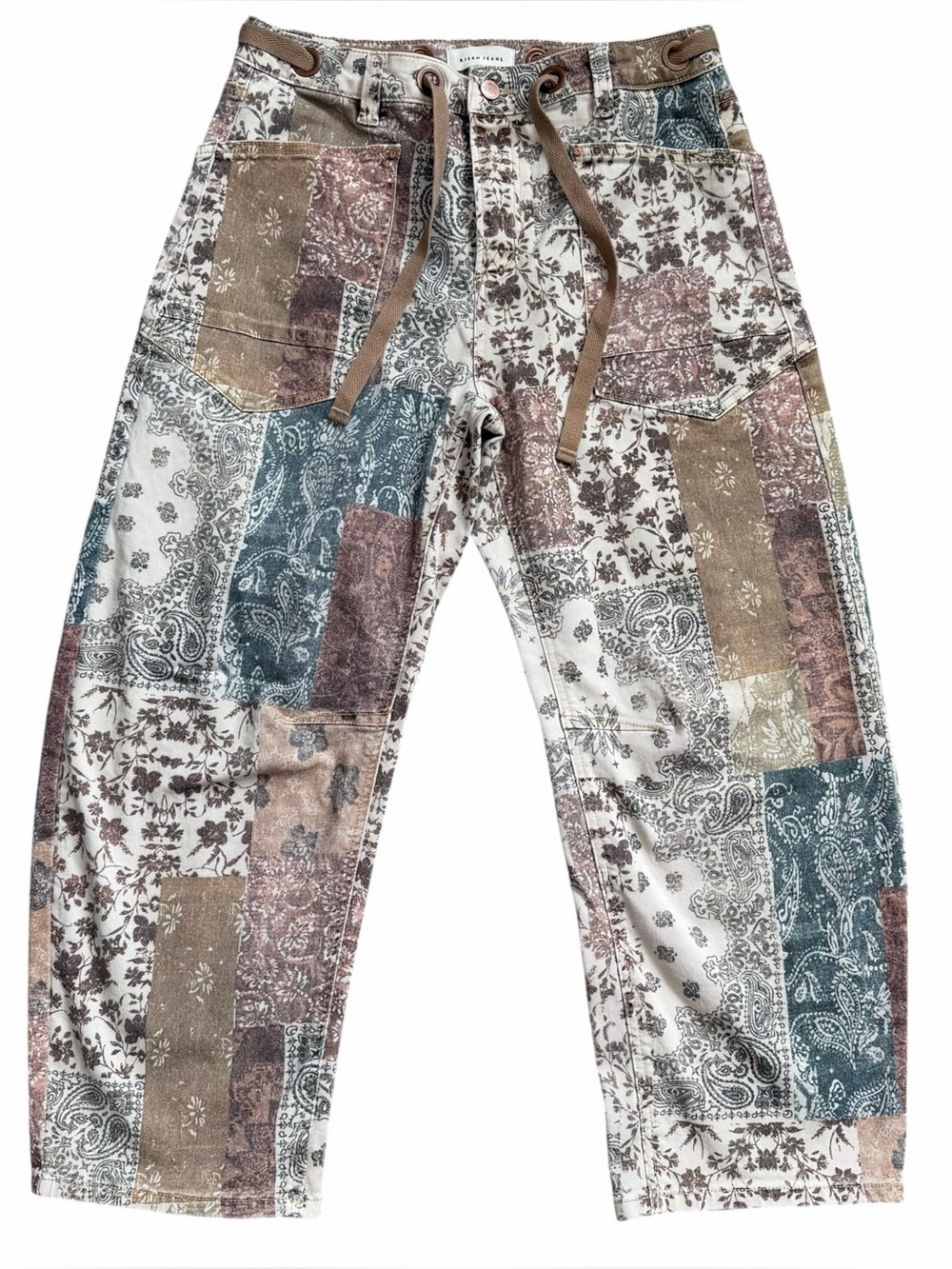 RISEN Jeans Jr 9/29 Barrel Leg Patchwork Floral Paisley Boho Drawstring Pants